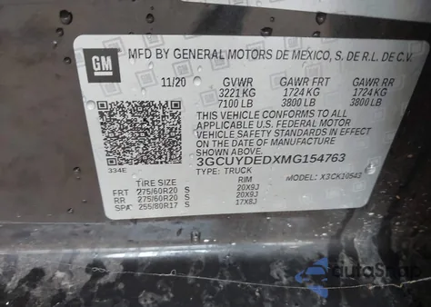 2021 Chevrolet Silverado 1500 4Wd Short Bed Lt z USA, uszkodzony, nr VIN 3GCUYDEDXMG154763